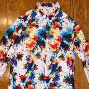 Mens Large Paint Splatter Longsleeve Button Up